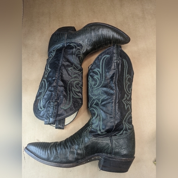 Larry Mahan boots men's size 7M Exotic Genuine Green Teju Lizard Classic Western - Picture 6 of 13
